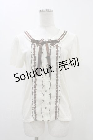 画像: axes femme / バイカラーブラウス風プルオーバー M 生成り/ブラウン H-25-11-26-1058-AX-TO-NS-ZH