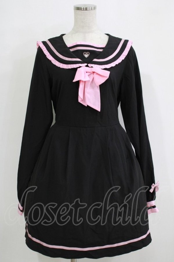 画像1: ililil / さきまるちゃんコラボワンピース M 黒×ピンク H-25-11-26-016-PU-OP-KB-ZH (1)