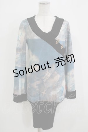 画像: Ozz oneste / プリントニットワンピ  ブルー H-25-11-26-021-OO-OP-KB-ZH