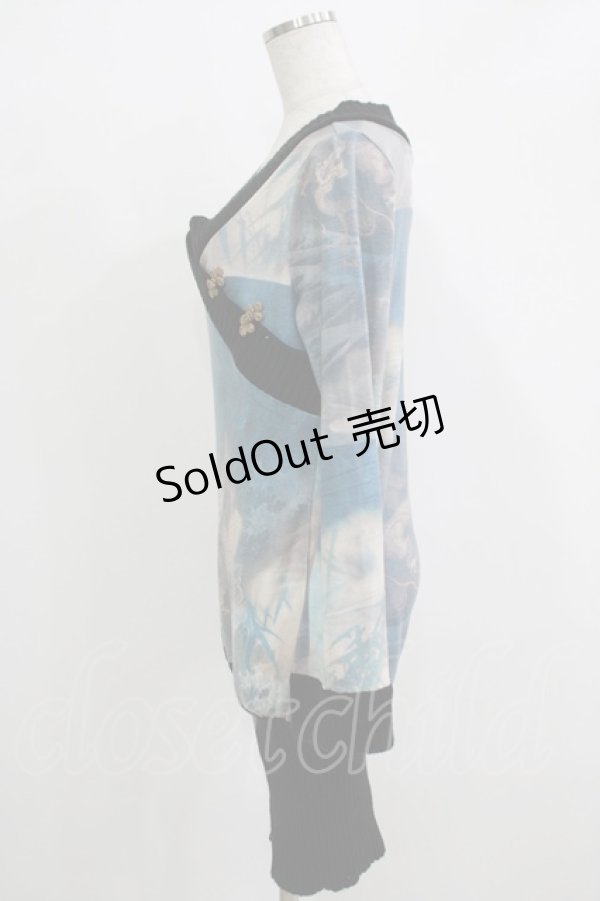 画像2: Ozz oneste / プリントニットワンピ  ブルー H-25-11-26-021-OO-OP-KB-ZH (2)