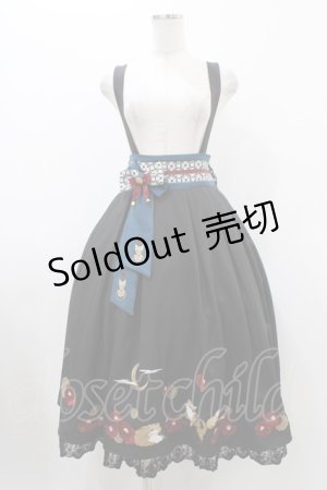 画像: Amavel / 月夜の狐と寒椿 和風スカート Free ブラック H-25-11-27-039-CA-SK-NS-ZH