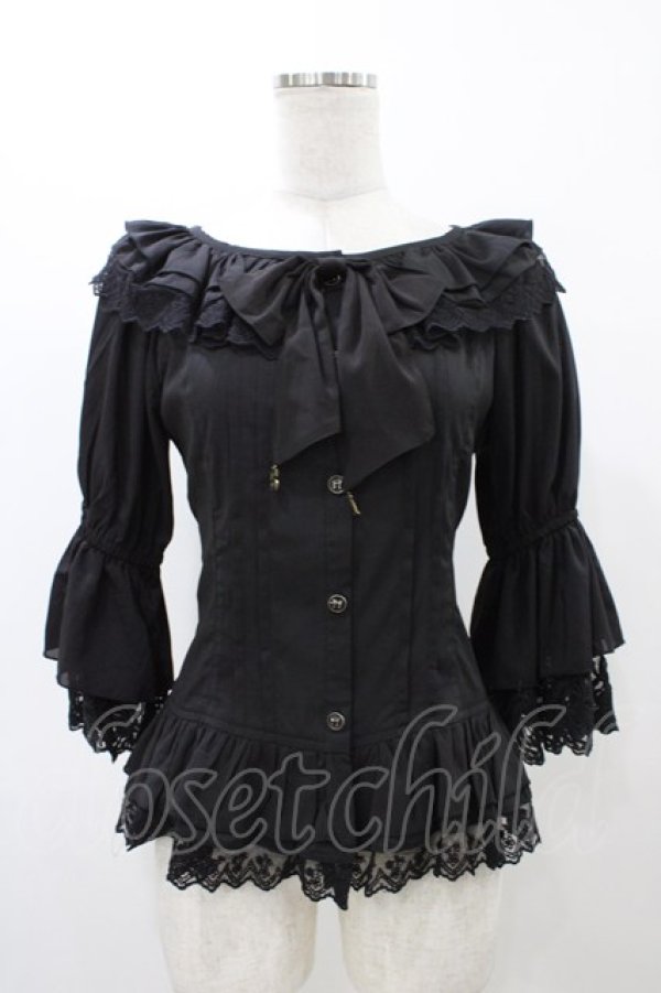 画像1: Infanta（海外ロリータブランド） / フリルブラウス M ブラック H-25-11-27-056-0-BL-NS-ZH (1)