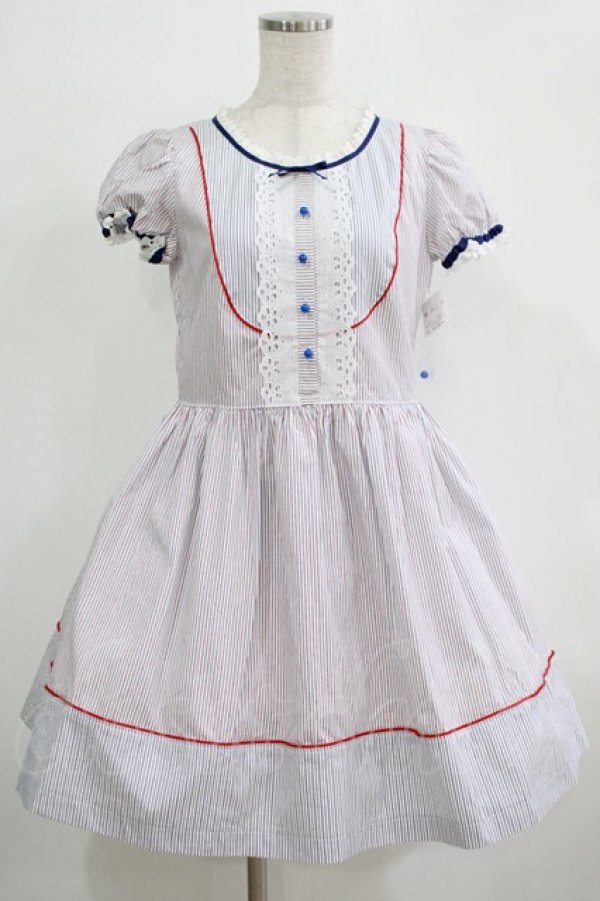 画像1: MILK / シュシュドレス  ブルー×レッドストライプ H-25-11-28-001-ML-OP-KB-ZH (1)