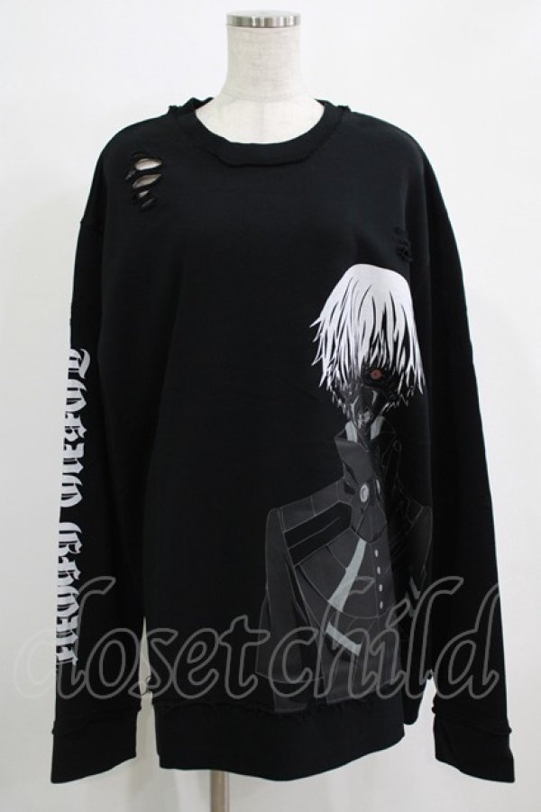 画像1: QOOZA / 東京喰種×QOOZA金木研 ダメージスウェット  ブラック H-25-11-28-027-PU-TO-KB-ZH (1)