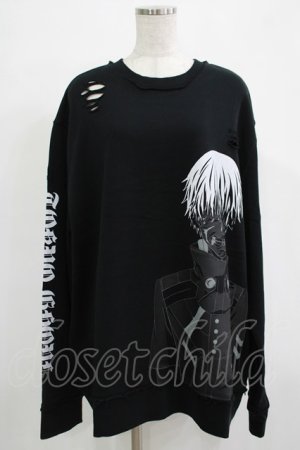 画像: QOOZA / 東京喰種×QOOZA金木研 ダメージスウェット  ブラック H-25-11-28-028-PU-TO-KB-ZH