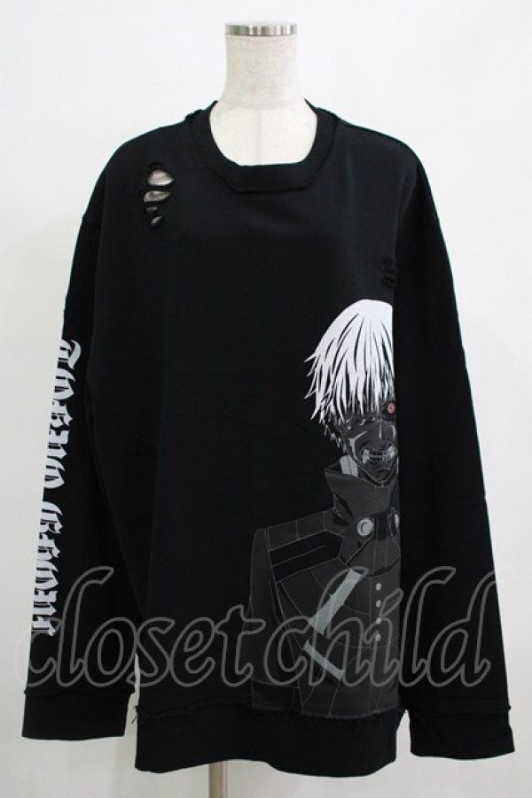 画像1: QOOZA / 東京喰種×QOOZA金木研 ダメージスウェット  ブラック H-25-11-28-029-PU-TO-KB-ZH (1)