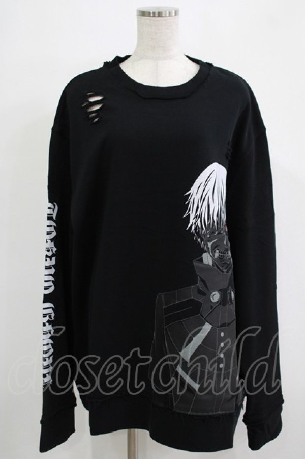 画像1: QOOZA / 東京喰種×QOOZA金木研 ダメージスウェット  ブラック H-25-11-28-030-PU-TO-KB-ZH (1)