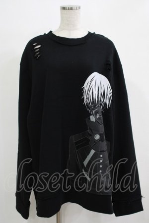 画像: QOOZA / 東京喰種×QOOZA金木研 ダメージスウェット  ブラック H-25-11-28-031-PU-TO-KB-ZH