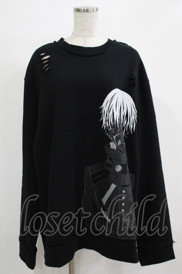 画像1: QOOZA / 東京喰種×QOOZA金木研 ダメージスウェット  ブラック H-25-11-28-031-PU-TO-KB-ZH (1)