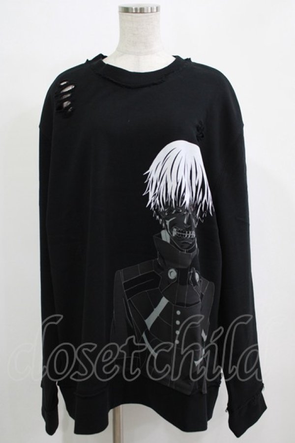 画像1: QOOZA / 東京喰種×QOOZA金木研 ダメージスウェット  ブラック H-25-11-28-032-PU-TO-KB-ZH (1)