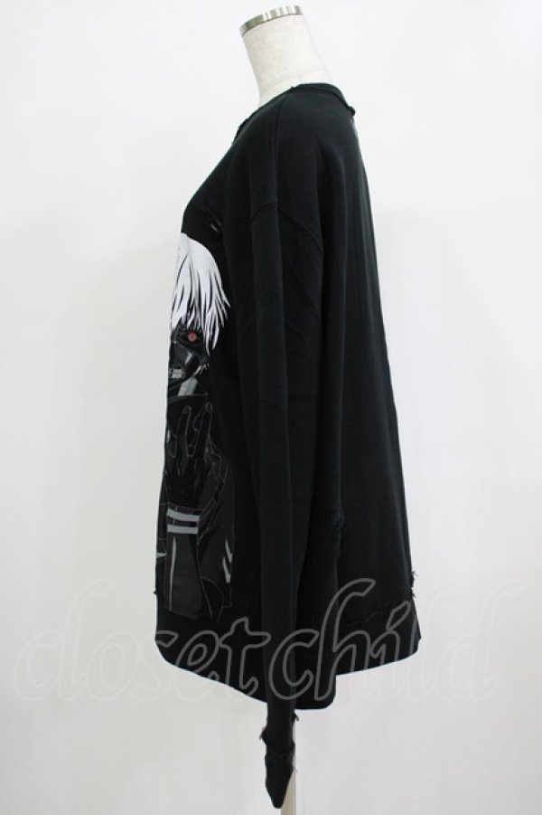 画像2: QOOZA / 東京喰種×QOOZA金木研 ダメージスウェット  ブラック H-25-11-28-032-PU-TO-KB-ZH (2)