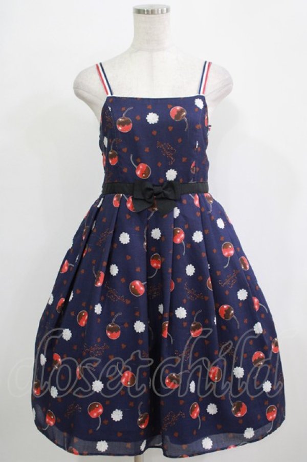 画像1: Emily Temple cute / メルティーチェリーウエストリボンワンピース  ネイビー H-25-11-28-004-ET-OP-KB-ZH (1)
