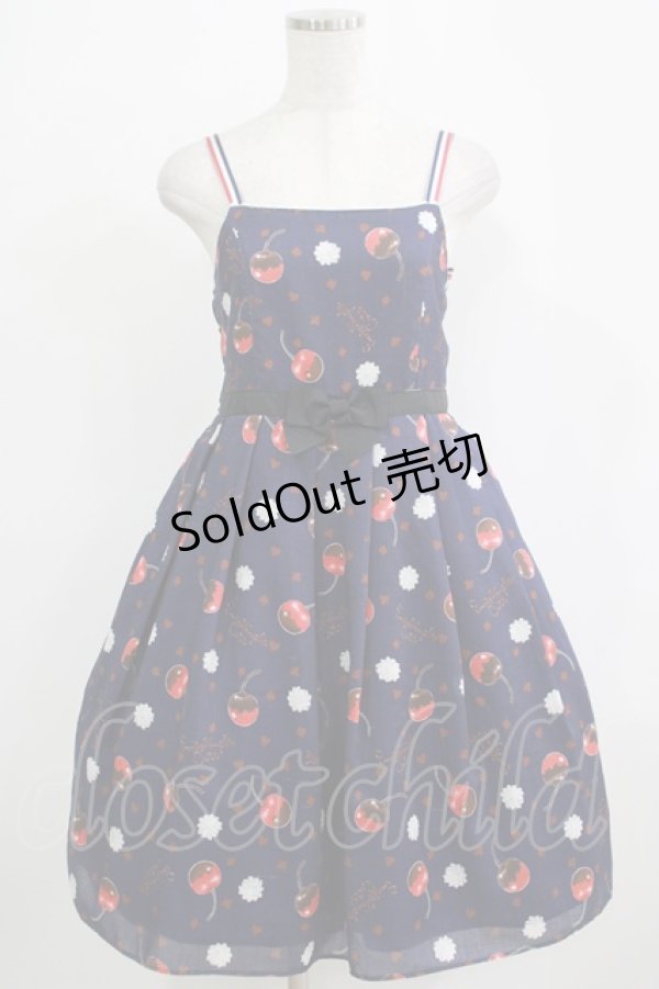 画像1: Emily Temple cute / メルティーチェリーウエストリボンワンピース  ネイビー H-25-11-28-004-ET-OP-KB-ZH (1)