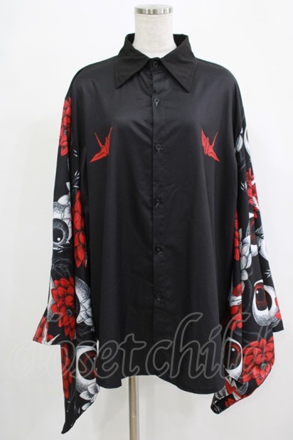 画像1: ACDC RAG / ハスノハナキモノシャツ  ブラック×レッド H-25-11-28-039-PU-BL-KB-ZH (1)