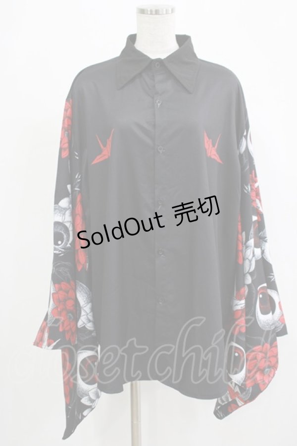 画像1: ACDC RAG / ハスノハナキモノシャツ  ブラック×レッド H-25-11-28-039-PU-BL-KB-ZH (1)