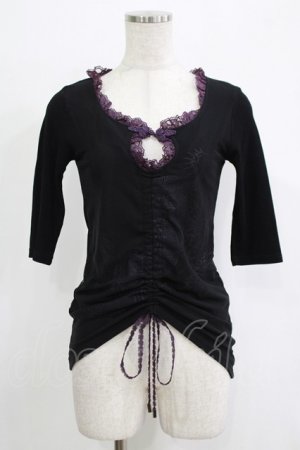 画像: Qutie Frash / ギャザートップス  黒×紫 H-25-11-28-044-QU-TO-KB-ZT056