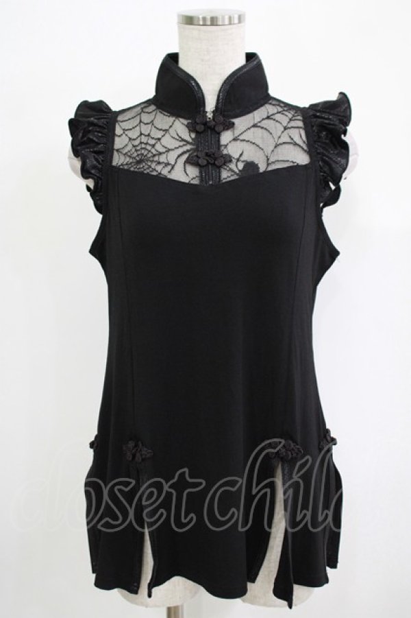 画像1: 【SALE】Qutie Frash / クモメッシュスリットタンク  ブラック H-25-11-28-046-QU-TO-KB-ZT054 (1)