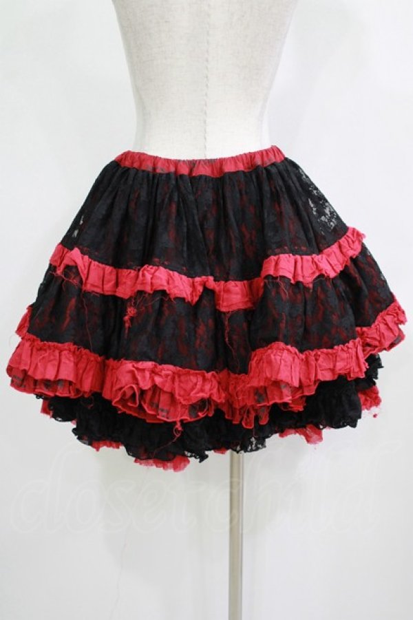 画像3: FRILL / ダメージフリルレーススカート  黒×赤 H-25-11-28-049-HN-SK-KB-ZH (3)