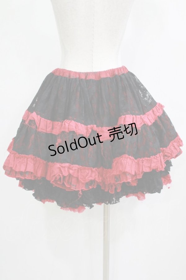 画像3: FRILL / ダメージフリルレーススカート  黒×赤 H-25-11-28-049-HN-SK-KB-ZH (3)