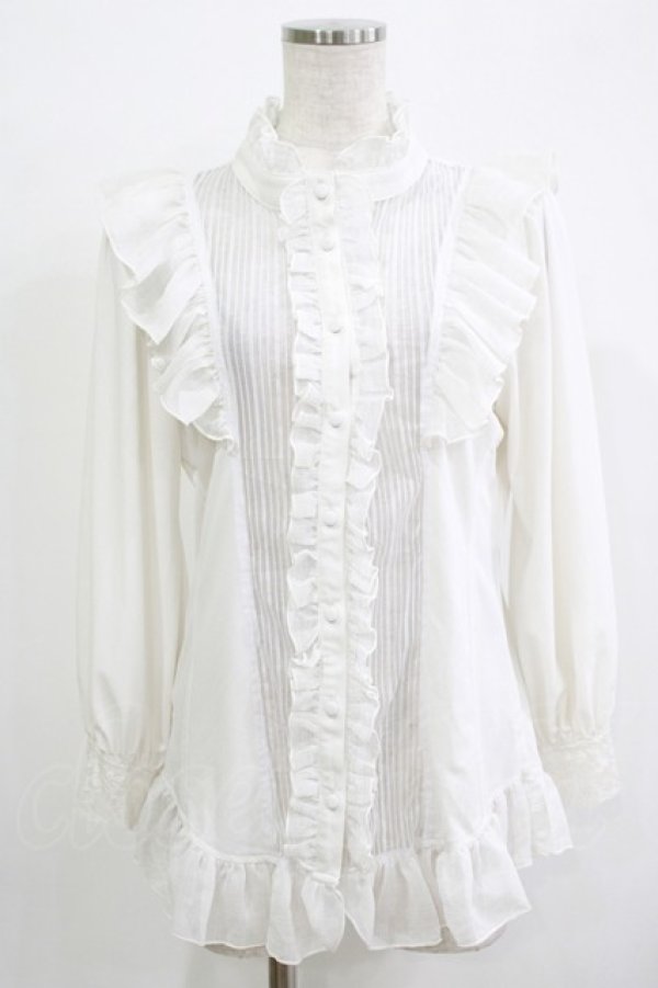 画像1: Qutie Frash / ストライプ切替ブラウス  白 H-25-11-28-050-QU-BL-KB-ZH (1)