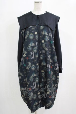 画像: DXMOUVE / 亡霊の館柄スクエアカラーシャツワンピース  ブルー H-25-11-28-014-PU-OP-KB-ZH