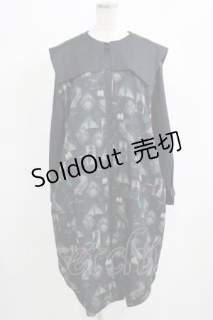 画像: DXMOUVE / 亡霊の館柄スクエアカラーシャツワンピース  ブルー H-25-11-28-014-PU-OP-KB-ZH