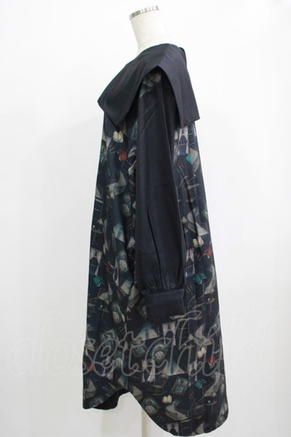 画像2: DXMOUVE / 亡霊の館柄スクエアカラーシャツワンピース  ブルー H-25-11-28-014-PU-OP-KB-ZH (2)