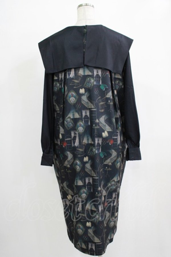 画像3: DXMOUVE / 亡霊の館柄スクエアカラーシャツワンピース  ブルー H-25-11-28-014-PU-OP-KB-ZH (3)