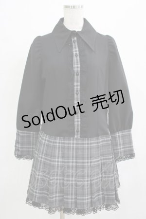 画像: MARBLE / プリーツチェック切替ワンピース  黒×グレー H-25-11-28-018-GO-OP-KB-ZH