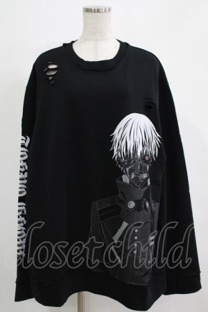 画像: QOOZA / 東京喰種×QOOZA金木研 ダメージスウェット  ブラック H-25-11-28-023-PU-TO-KB-ZH