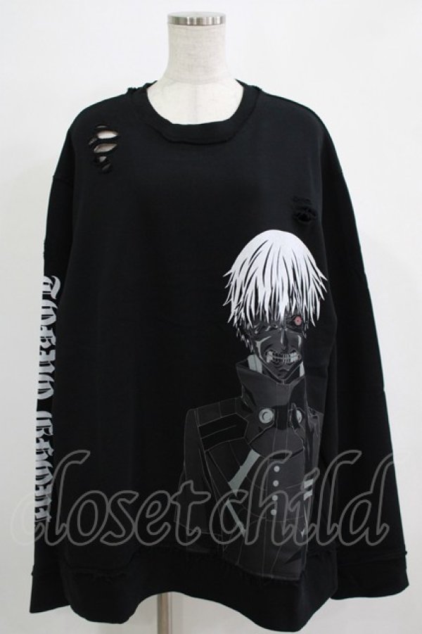 画像1: QOOZA / 東京喰種×QOOZA金木研 ダメージスウェット  ブラック H-25-11-28-023-PU-TO-KB-ZH (1)