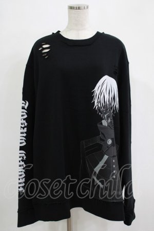 画像: QOOZA / 東京喰種×QOOZA金木研 ダメージスウェット  ブラック H-25-11-28-024-PU-TO-KB-ZH
