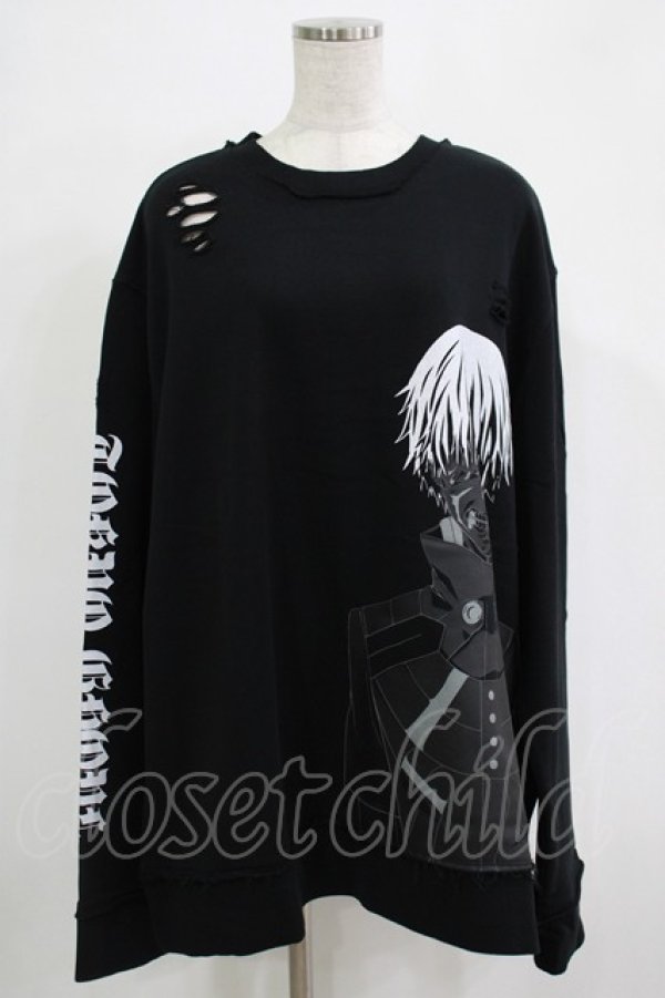 画像1: QOOZA / 東京喰種×QOOZA金木研 ダメージスウェット  ブラック H-25-11-28-024-PU-TO-KB-ZH (1)