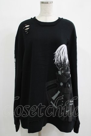 画像: QOOZA / 東京喰種×QOOZA金木研 ダメージスウェット  ブラック H-25-11-28-025-PU-TO-KB-ZH