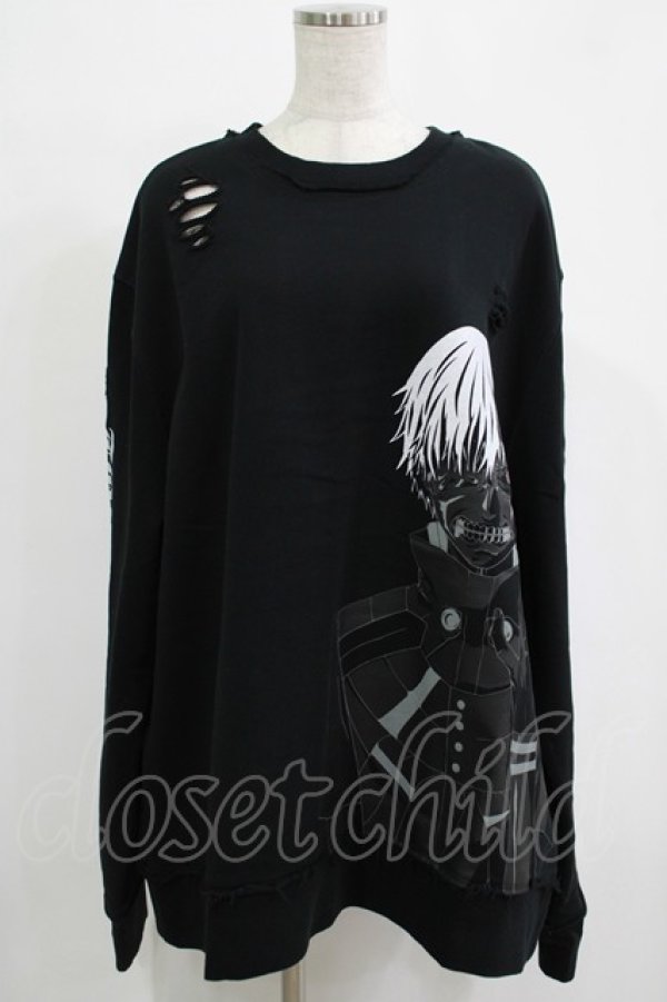 画像1: QOOZA / 東京喰種×QOOZA金木研 ダメージスウェット  ブラック H-25-11-28-025-PU-TO-KB-ZH (1)