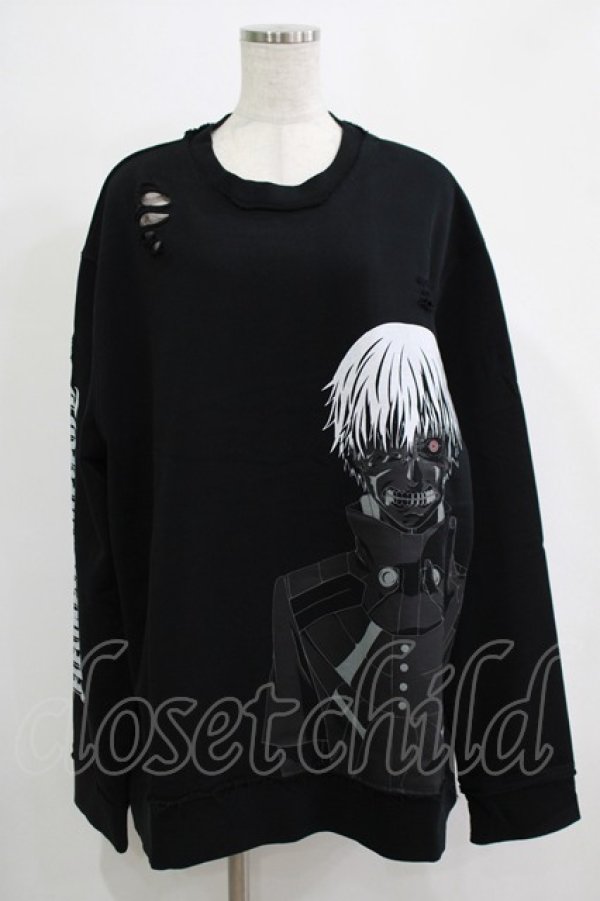 画像1: QOOZA / 東京喰種×QOOZA金木研 ダメージスウェット  ブラック H-25-11-28-026-PU-TO-KB-ZH (1)
