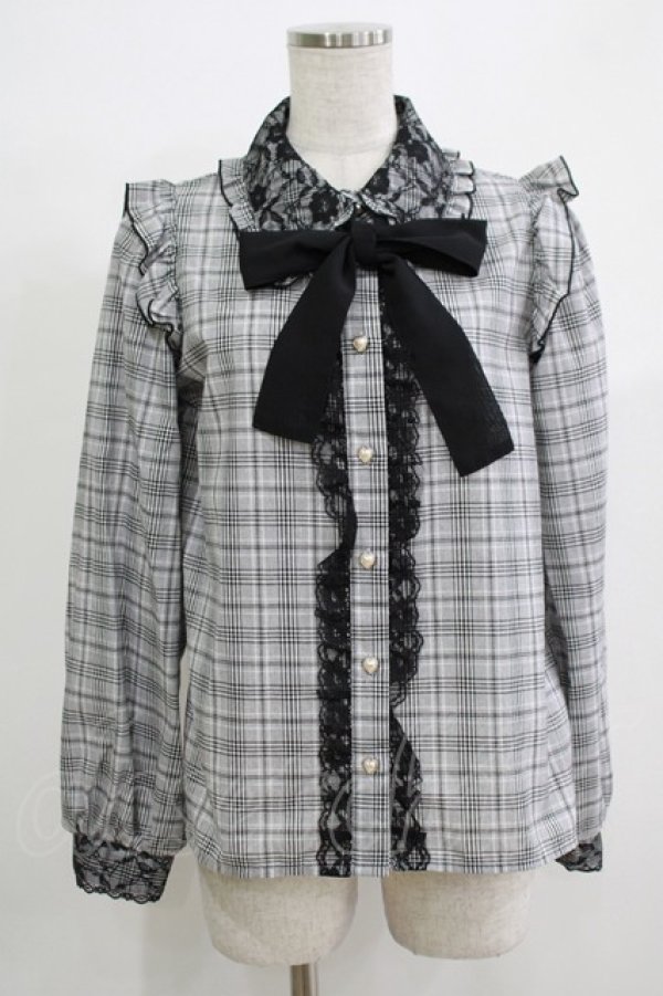 画像1: NOEMIE / チェックリボンブラウス M グレー H-25-11-29-048-LO-BL-NS-ZH (1)