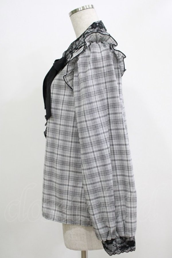 画像2: NOEMIE / チェックリボンブラウス M グレー H-25-11-29-048-LO-BL-NS-ZH (2)