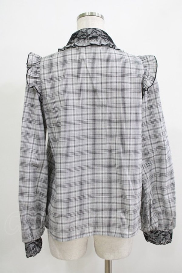 画像3: NOEMIE / チェックリボンブラウス M グレー H-25-11-29-048-LO-BL-NS-ZH (3)