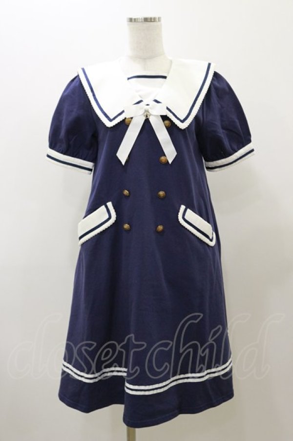 画像1: Amavel / セーラーAラインワンピース Free ネイビー H-25-12-01-069-CA-OP-NS-ZH (1)