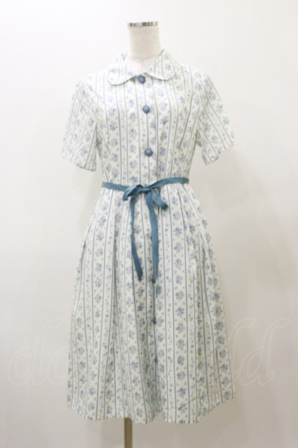 画像1: Fi.n.t / ストライプ花柄丸衿ワンピース Free L/BLUE H-25-12-01-073-CA-OP-NS-ZH (1)