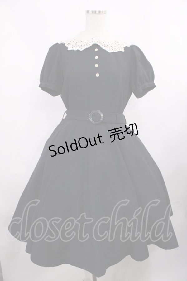 画像1: Innocent World / ケミカルレースのフレアー半袖ワンピース M ネイビー H-25-12-01-1007-IW-OP-NS-ZH (1)