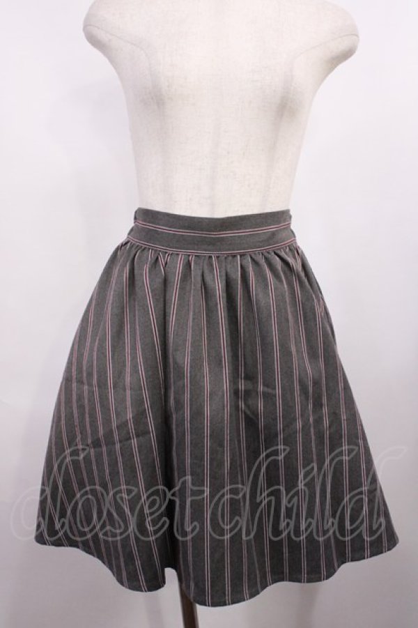 画像1: Ank Rouge / レジメンタルストライプサス付きスカート M グレー H-25-12-01-1013-CA-SK-NS-ZH (1)