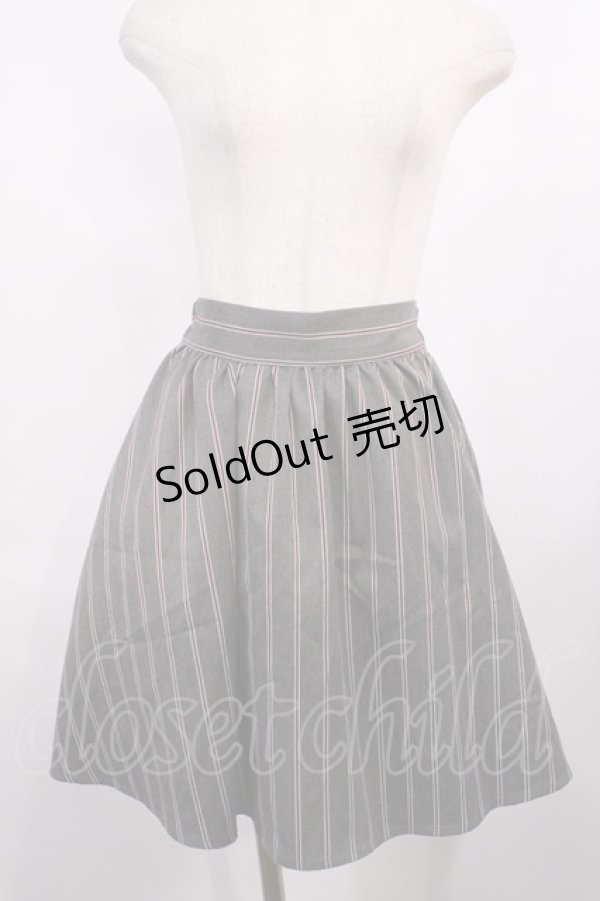 画像1: Ank Rouge / レジメンタルストライプサス付きスカート M グレー H-25-12-01-1013-CA-SK-NS-ZH (1)