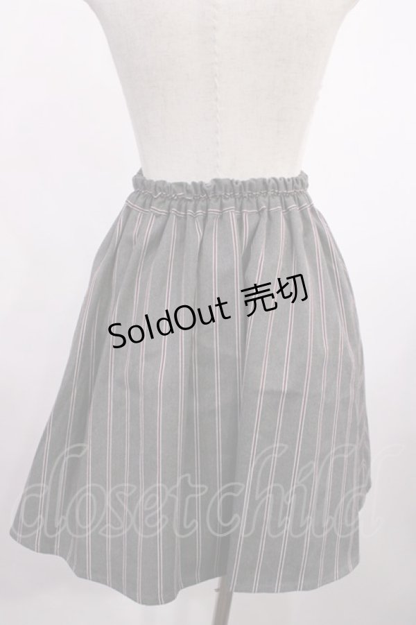 画像2: Ank Rouge / レジメンタルストライプサス付きスカート M グレー H-25-12-01-1013-CA-SK-NS-ZH (2)