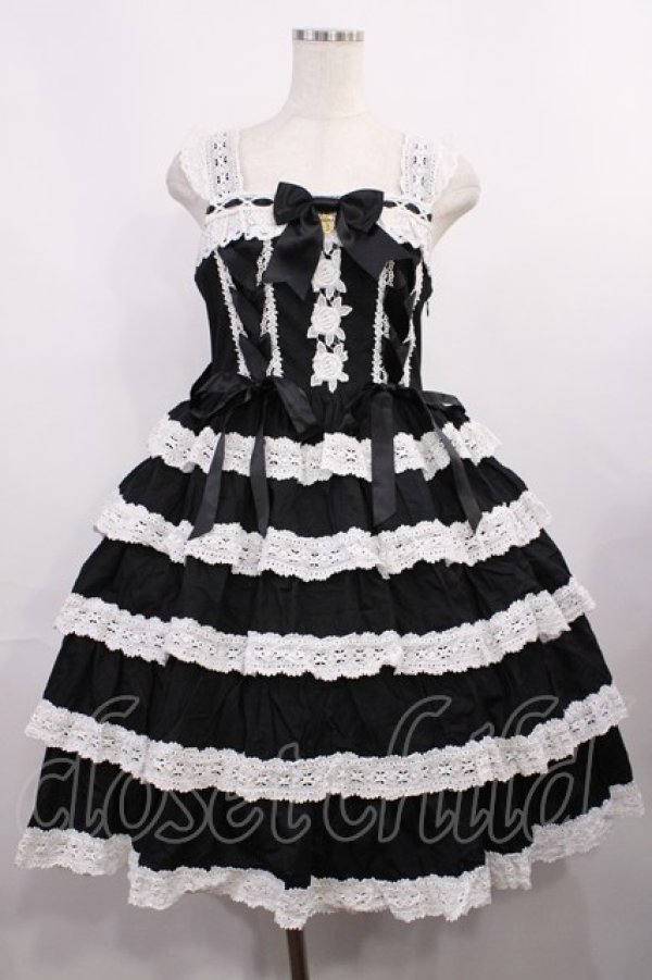 画像1: BABY,THE STARS SHINE BRIGHT / Romantic Dream Roseジャンパースカート Free ブラック/オフ白 H-25-12-01-1002-BA-OP-NS-ZH (1)