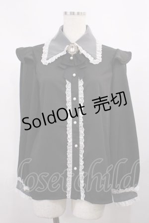画像: Rojita / 配色チュールフリル衿ブラウス Free ブラック H-25-12-01-1023-LO-BL-NS-ZH