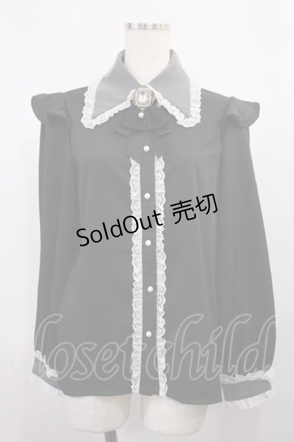 画像1: Rojita / 配色チュールフリル衿ブラウス Free ブラック H-25-12-01-1023-LO-BL-NS-ZH (1)