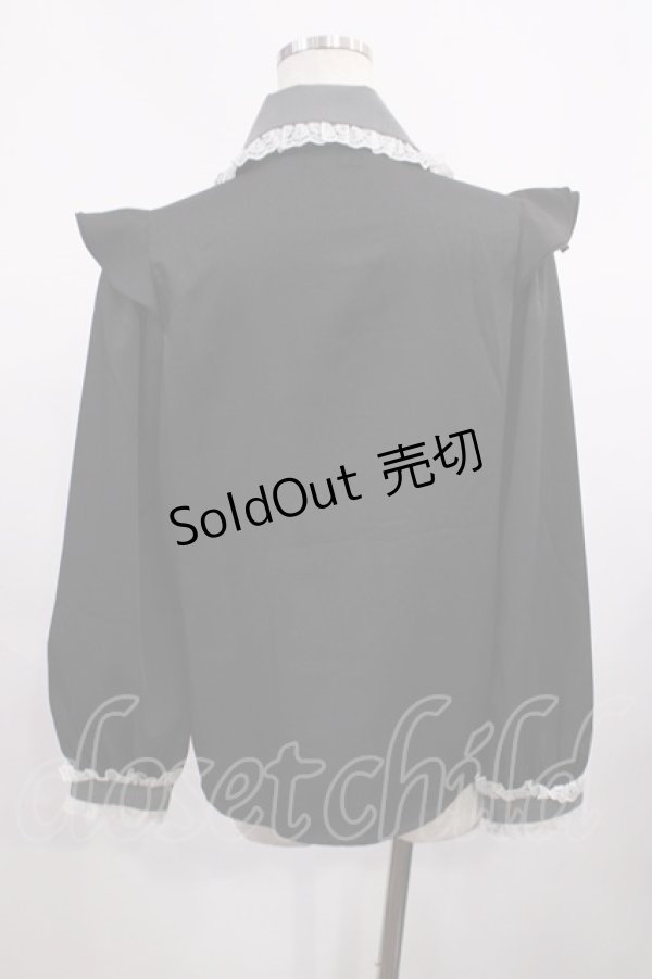 画像2: Rojita / 配色チュールフリル衿ブラウス Free ブラック H-25-12-01-1023-LO-BL-NS-ZH (2)