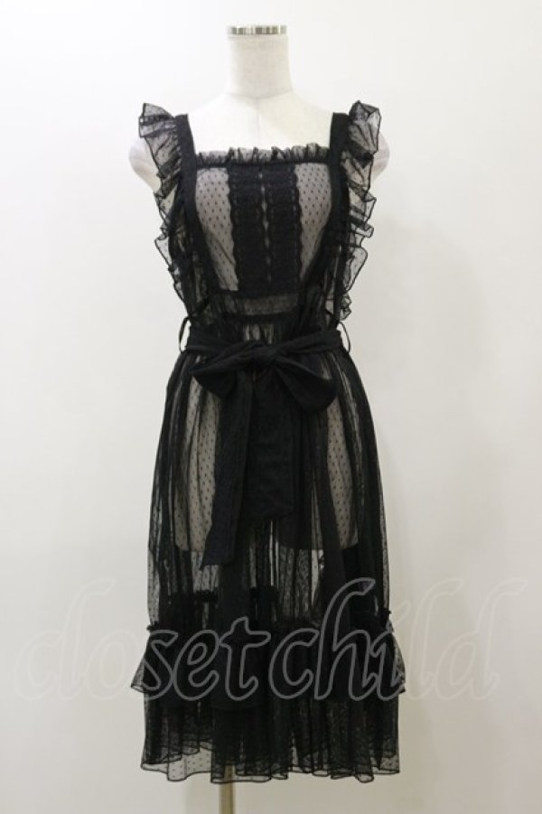 画像1: axes femme kawaii / ドットチュールエプロン M ブラック H-25-12-02-066-AX-OP-NS-ZH (1)